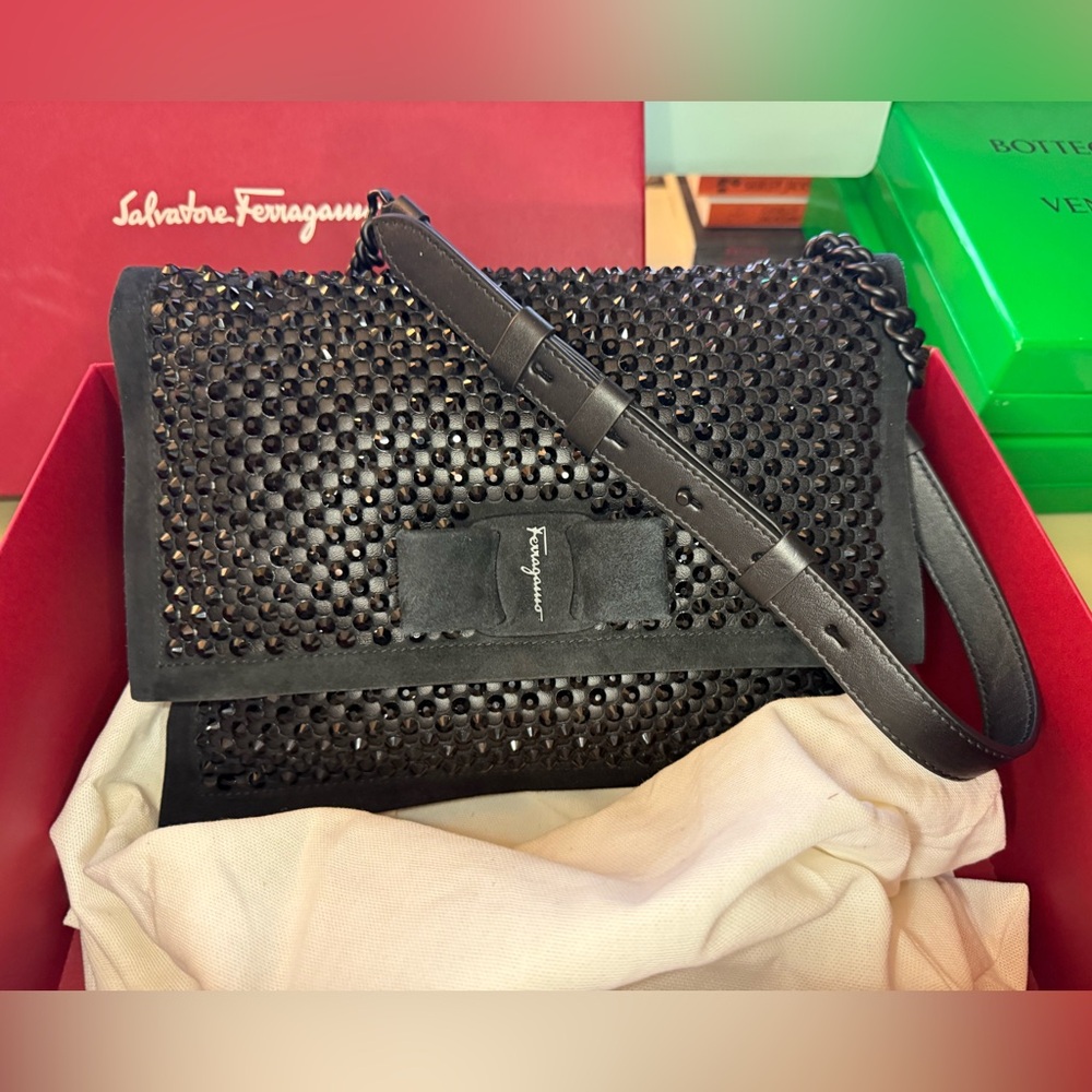 Salvatore Ferragamo Black Studded Shoulder Bag